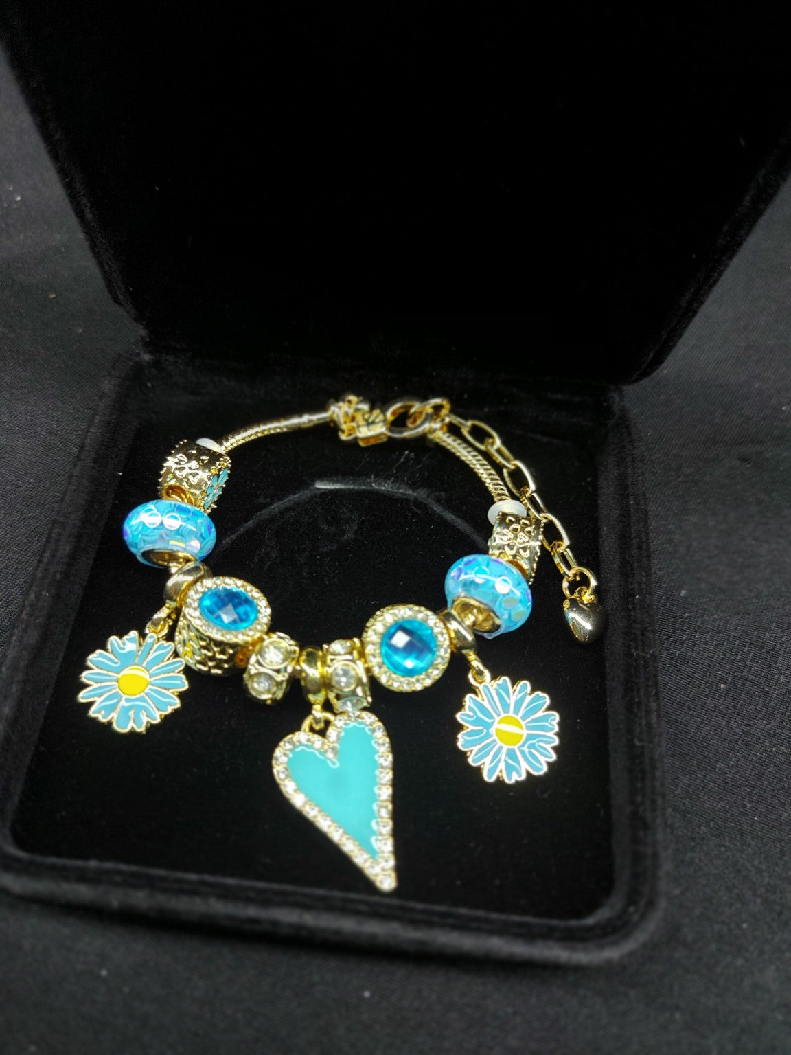 Turquoise Daisy Heart Charm Bracelet photo 2