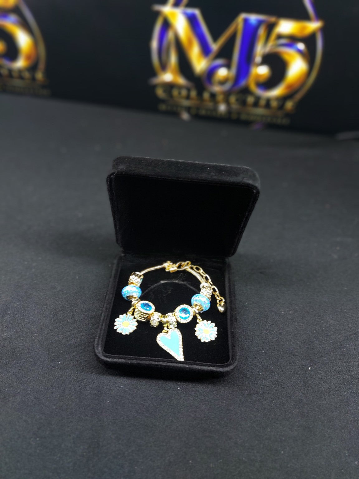 Turquoise Daisy Heart Charm Bracelet photo 3