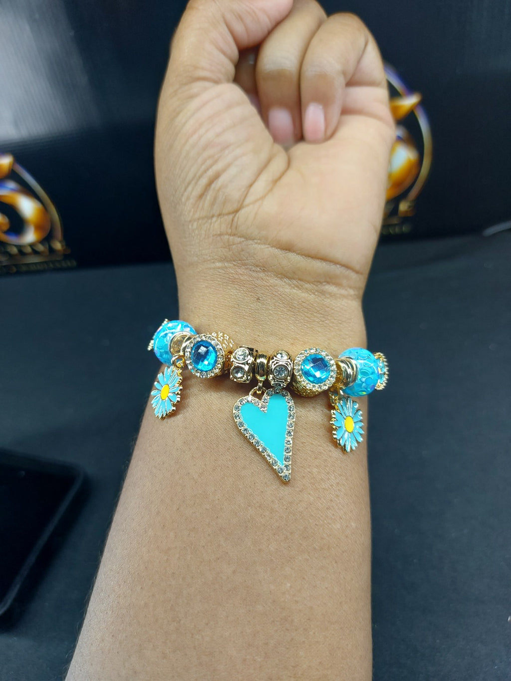 Turquoise Daisy Heart Charm Bracelet photo 4