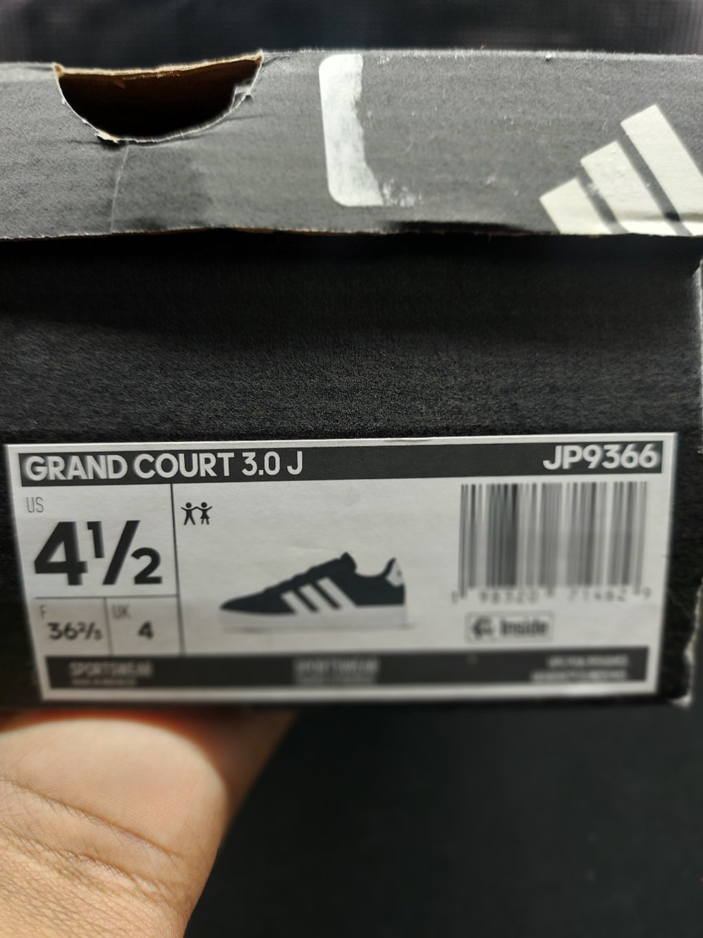 Adidas Grand Court 3.0 J black white size 4.5Y original photo 3