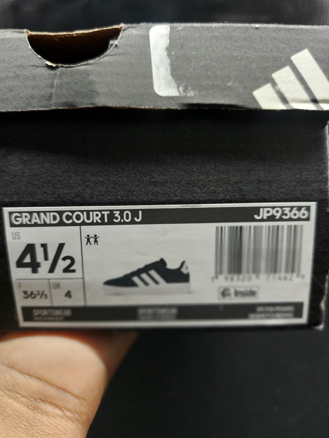 Adidas Grand Court 3.0 J black white size 4.5Y original photo 3