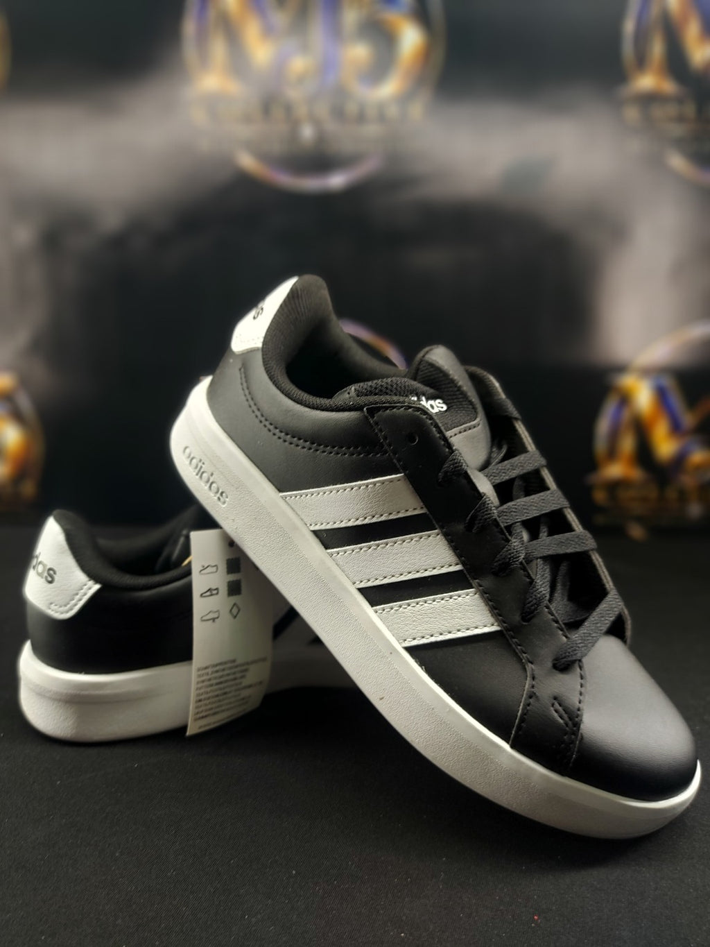 Adidas Grand Court 3.0 J black white size 4.5Y original photo 1