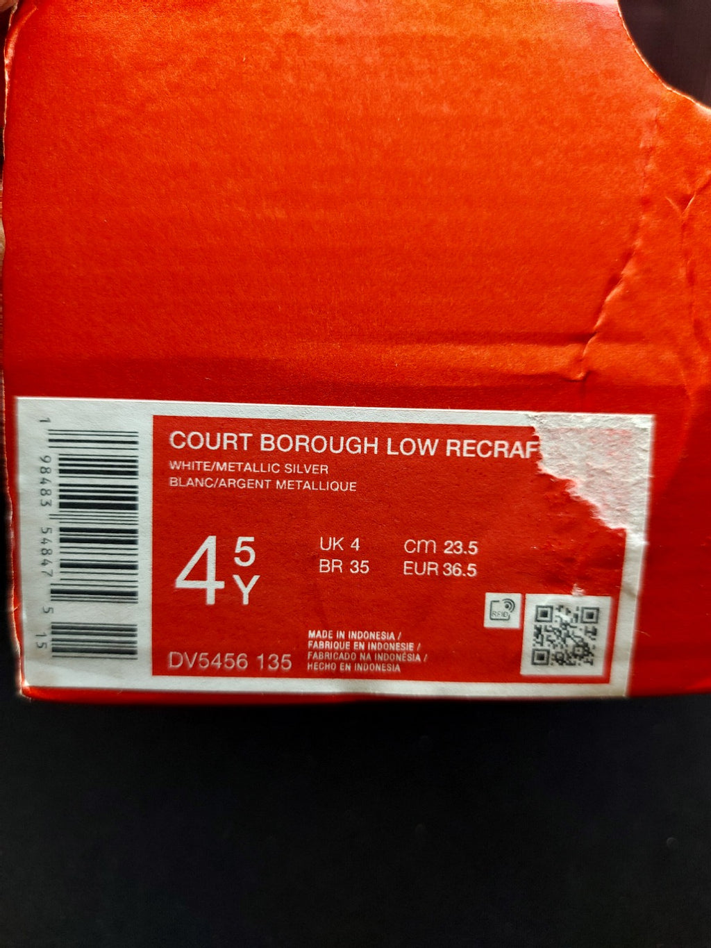 Nike Court Borough Low Recraft (GS) – White/Metallic Silver/Navy – 4.5Y
