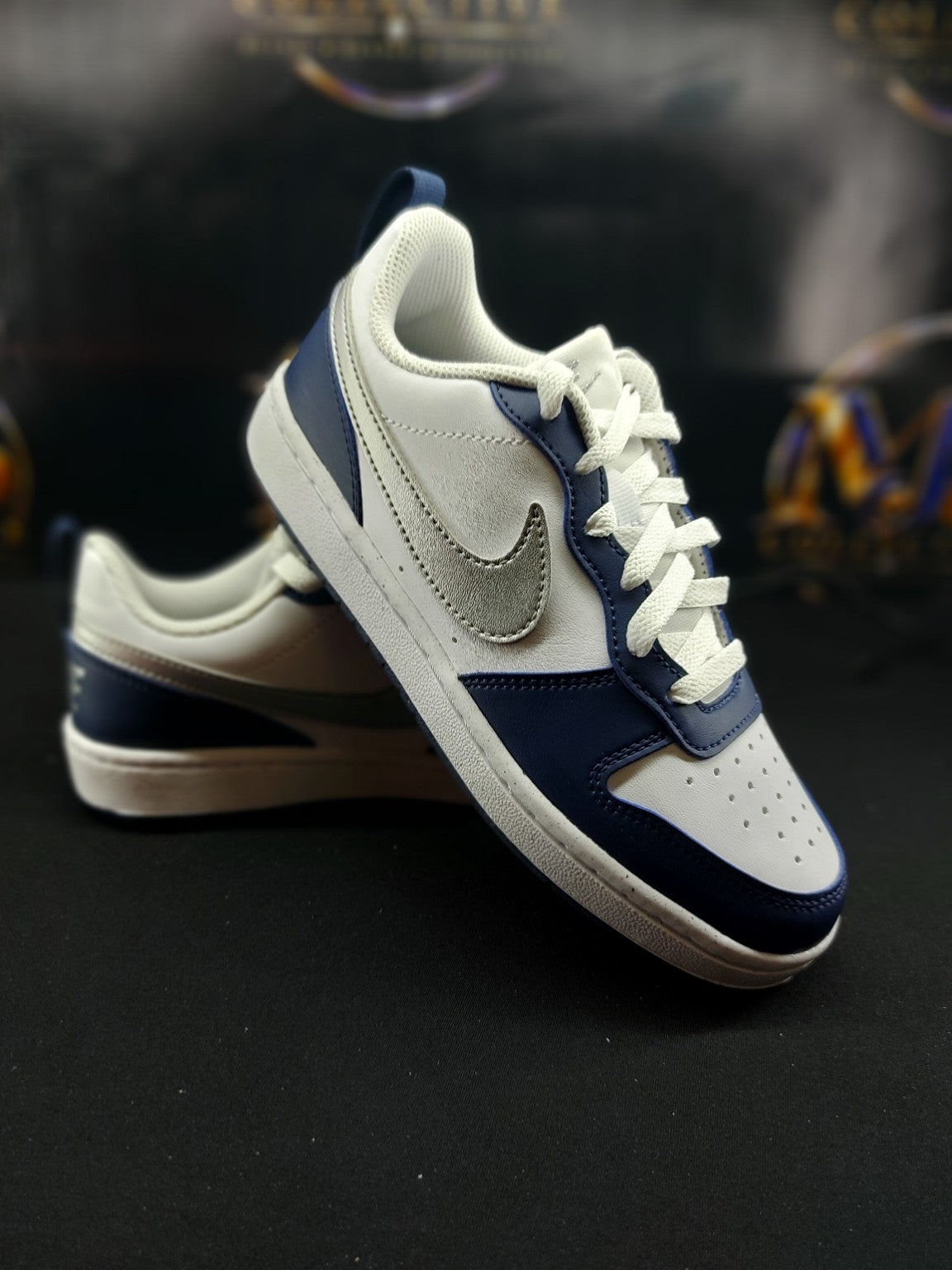 Nike Court Borough Low Recraft (GS) – White/Metallic Silver/Navy – 4.5Y
