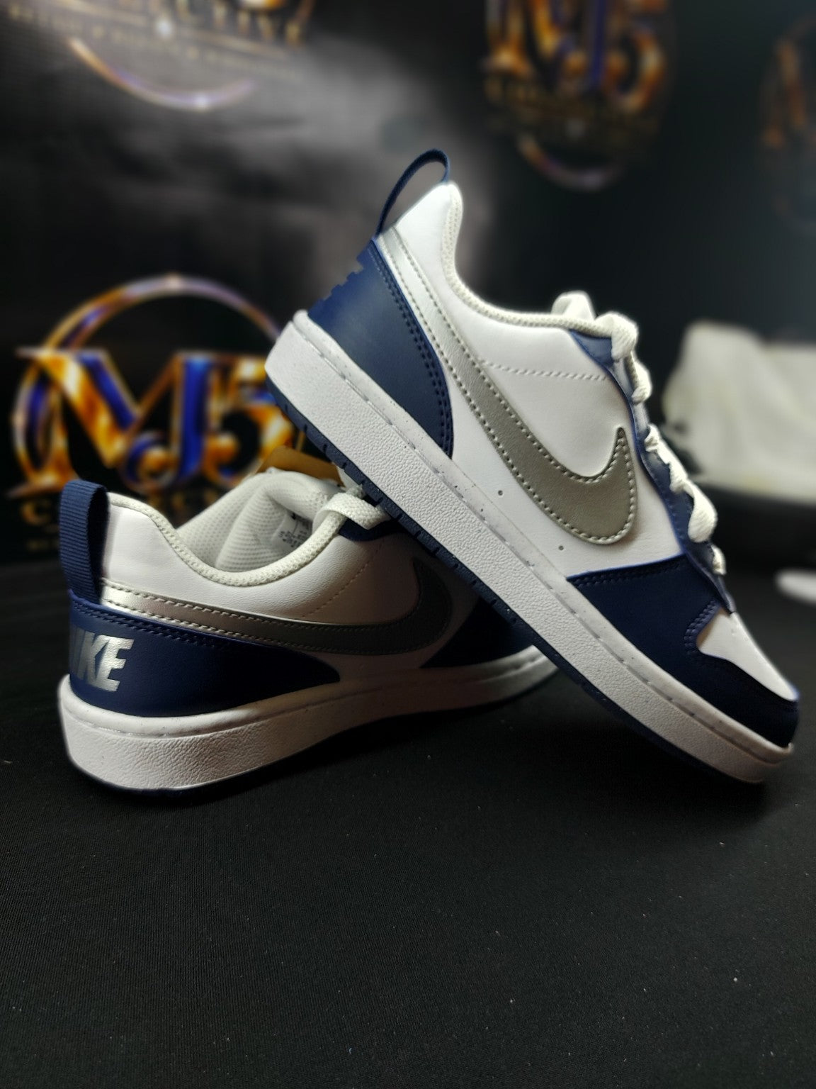 Nike Court Borough Low Recraft (GS) – White/Metallic Silver/Navy – 4.5Y