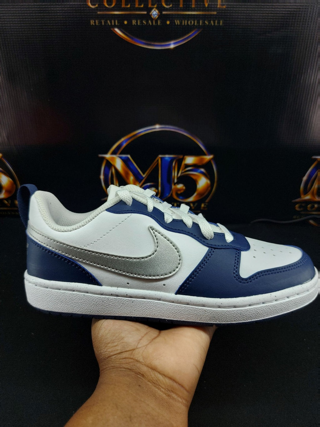 Nike Court Borough Low Recraft (GS) – White/Metallic Silver/Navy – 4.5Y