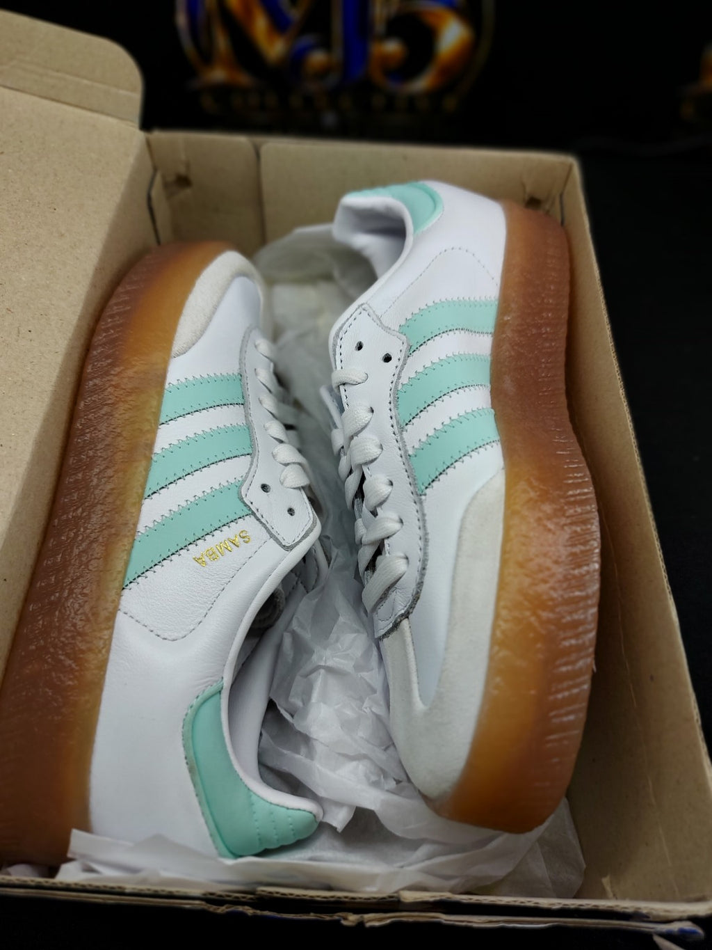 Adidas Sambae J – White/Mint Green/Gum – 4.5Y