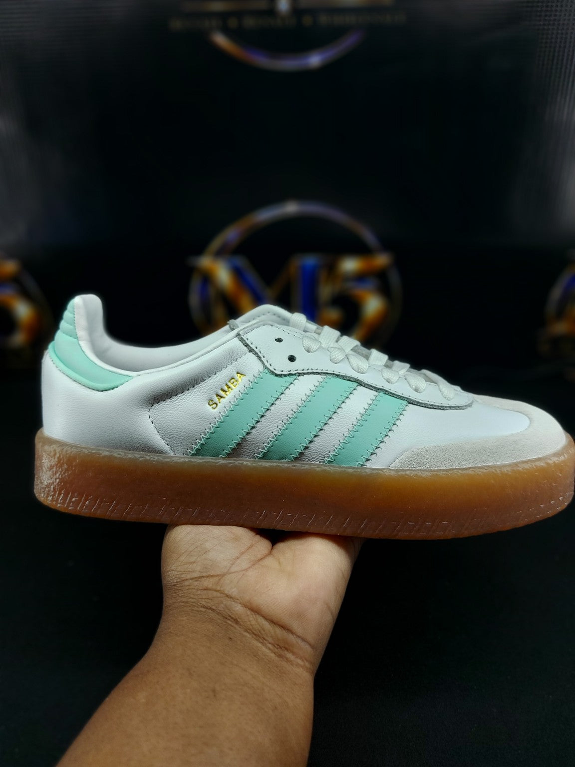 Adidas Sambae J – White/Mint Green/Gum – 4.5Y