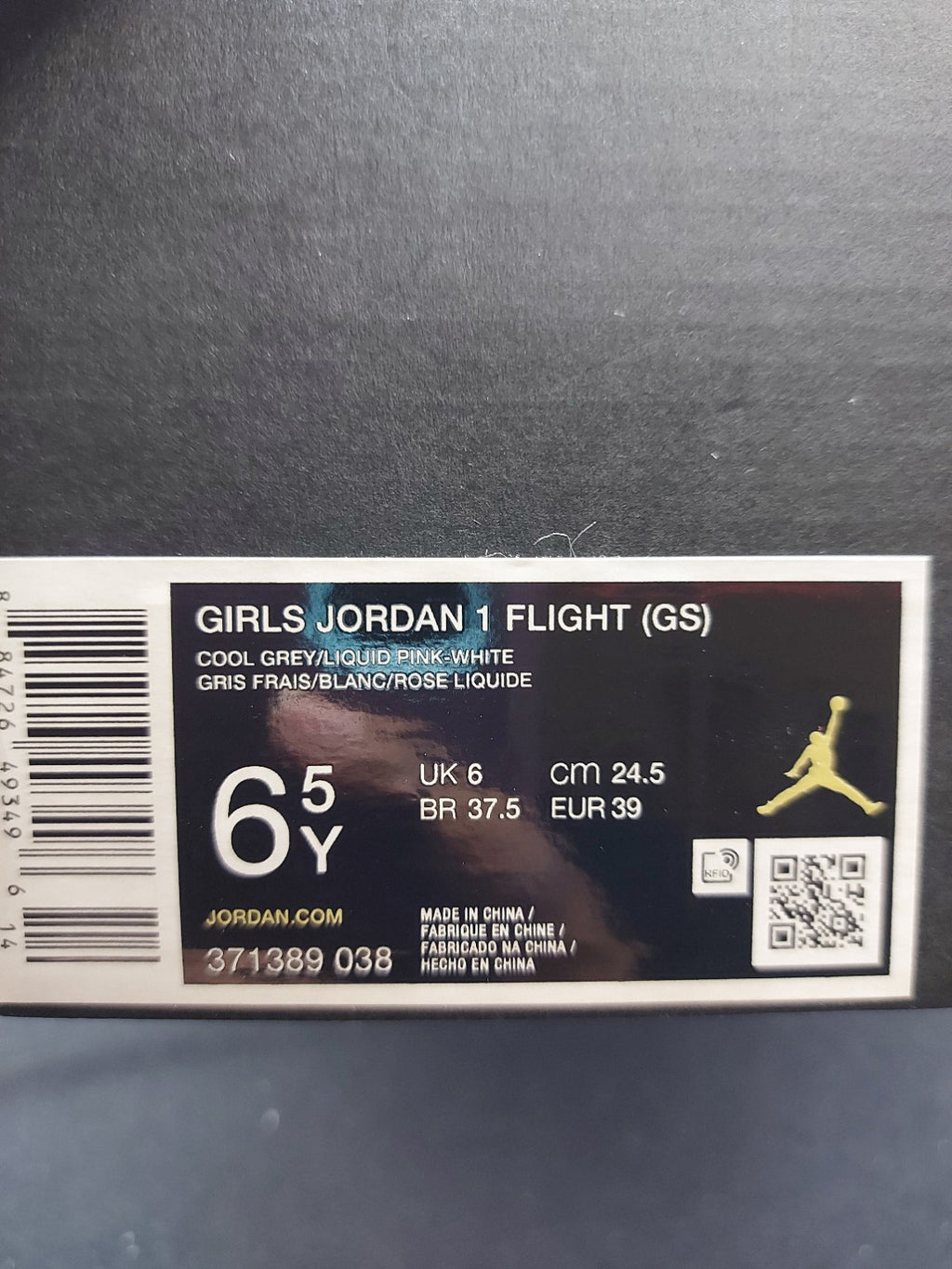 Girls Jordan 1 Flight (GS) – Cool Grey/Liquid Pink/White – 6.5Y