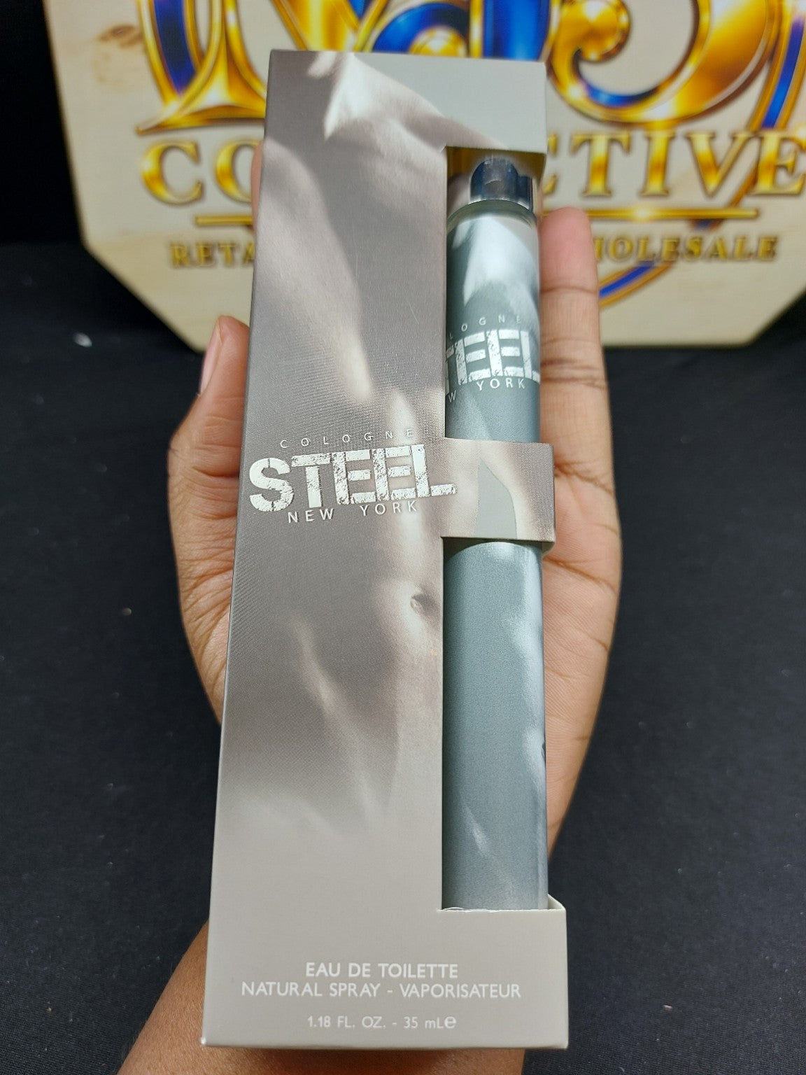 Steel New York cologne close-up
