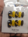 Sunflower & Polka Dot Black Yellow Press-On Nails | XS