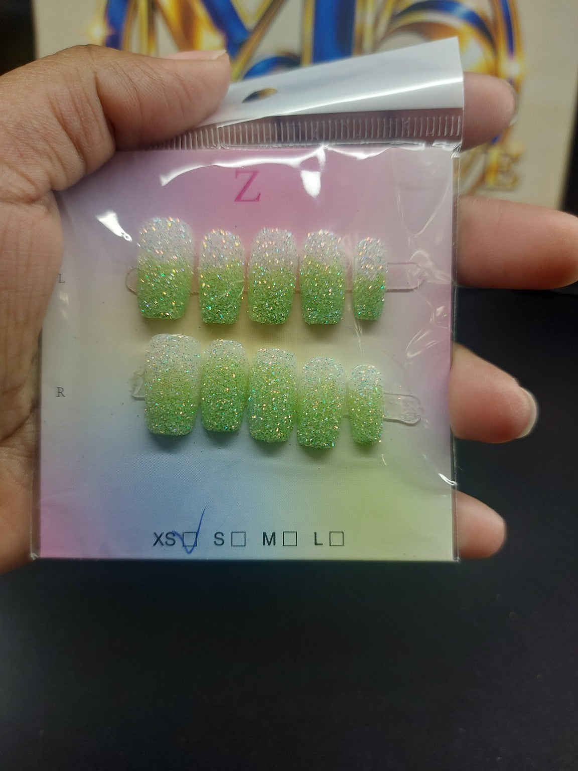 Mint Green Ombré Glitter Press-On Nails | XS