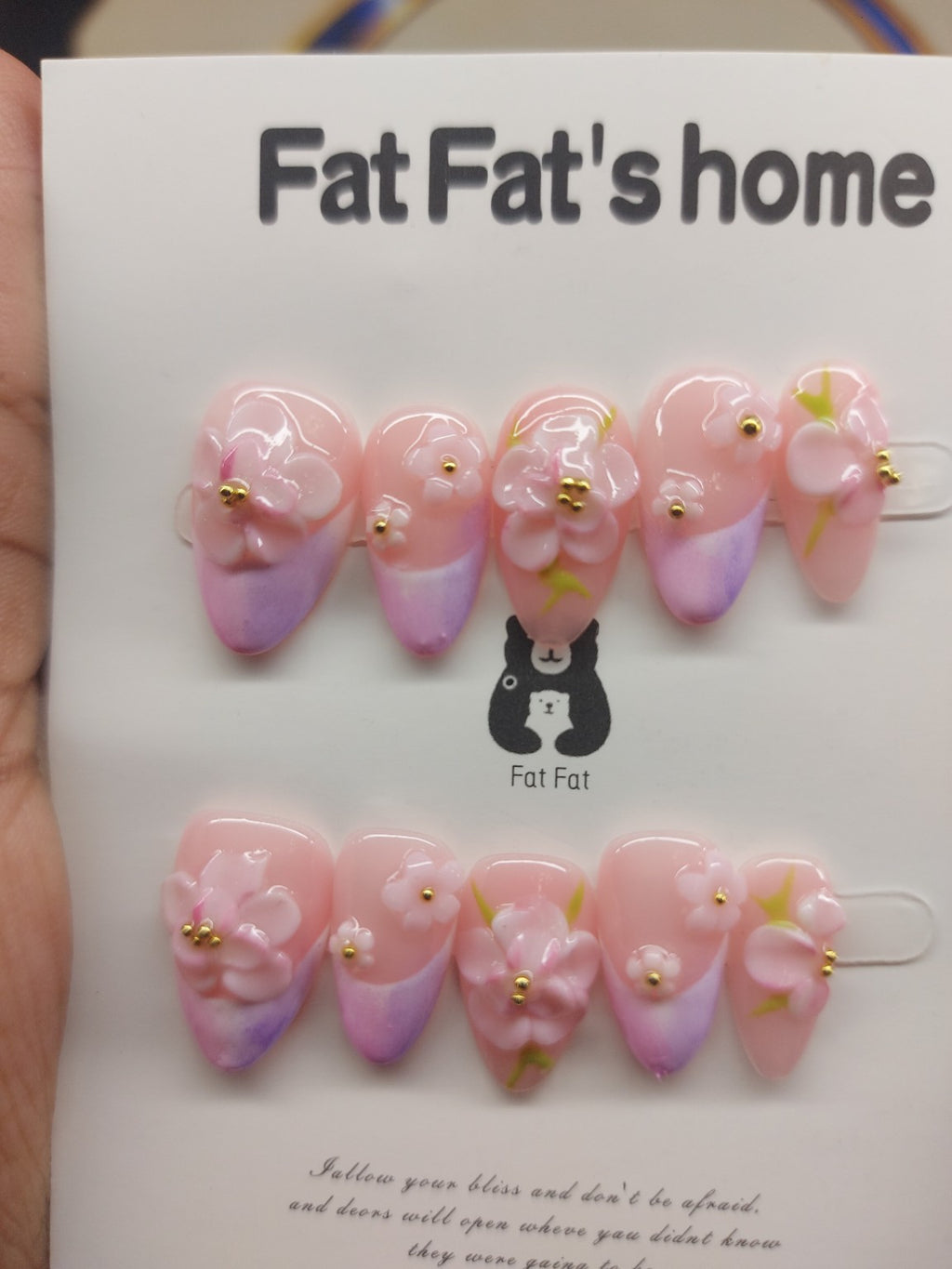 Pink lavender floral nails close-up