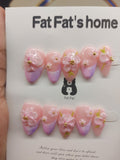 Pink lavender floral nails close-up