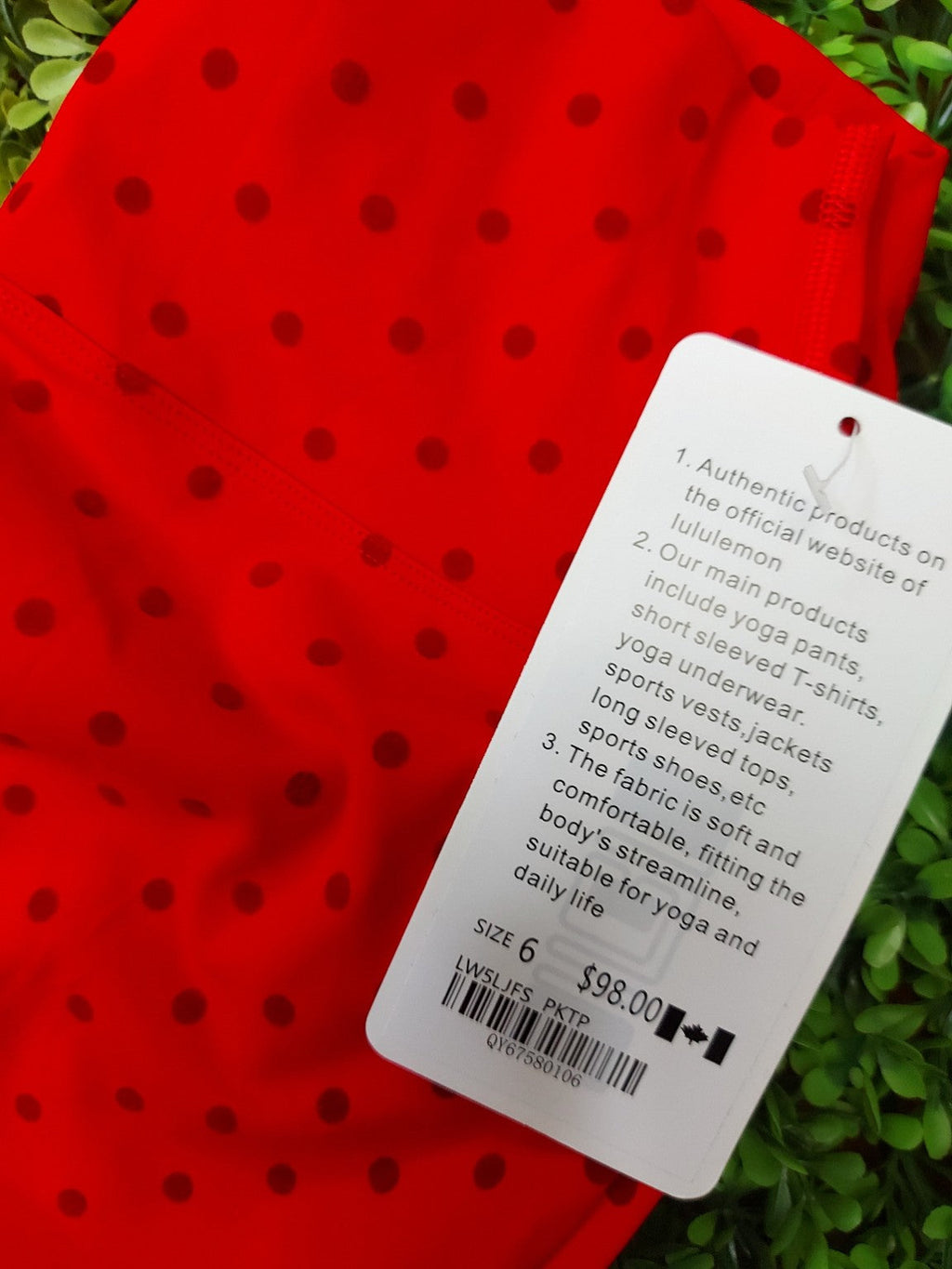 Red polka dot jacket and matching leggings set, original product photo