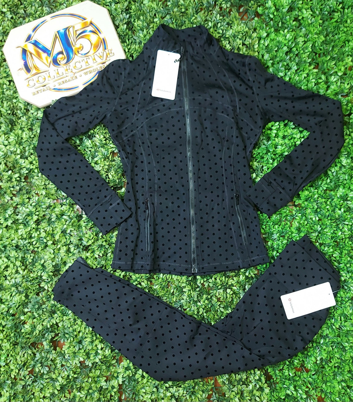 Black polka dot jacket and matching leggings set