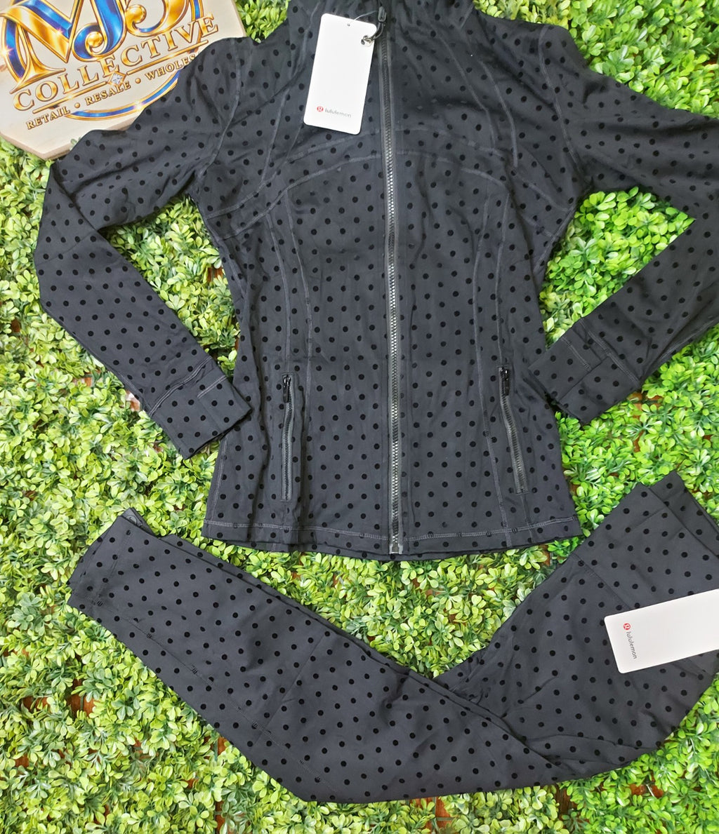 Black polka dot jacket and matching leggings set