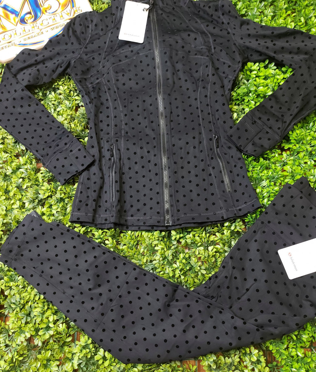 Black polka dot jacket and matching leggings set