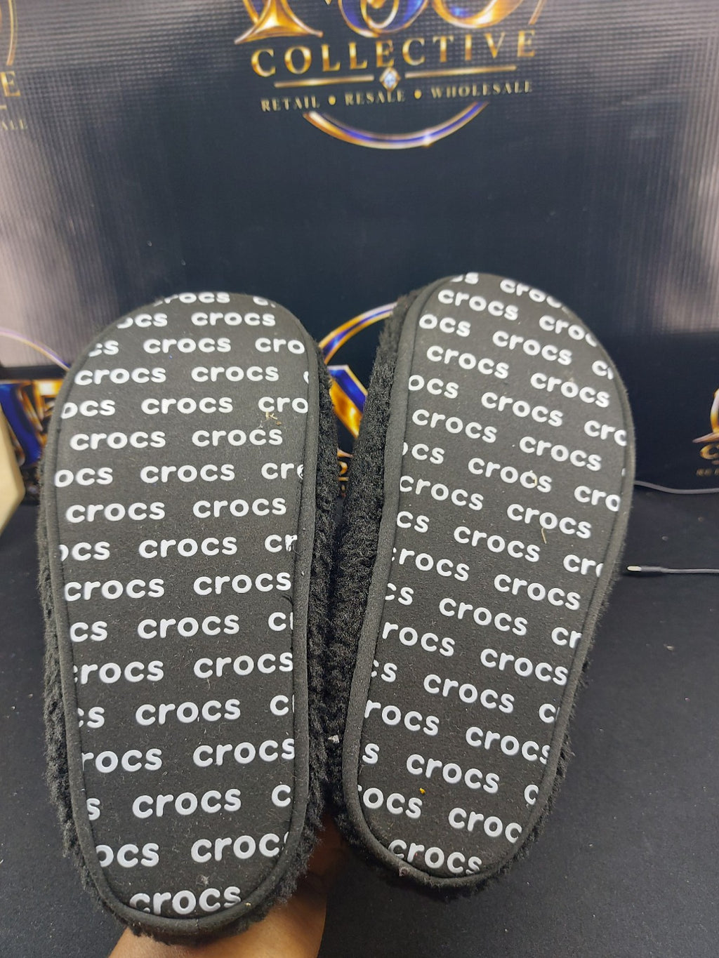 Crocs black faux fur slippers J4 original MJ5 Collective photo