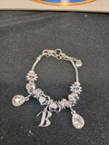 Silver Initial B Sparkle Charm Bracelet close-up with letter B and crystal-style charms