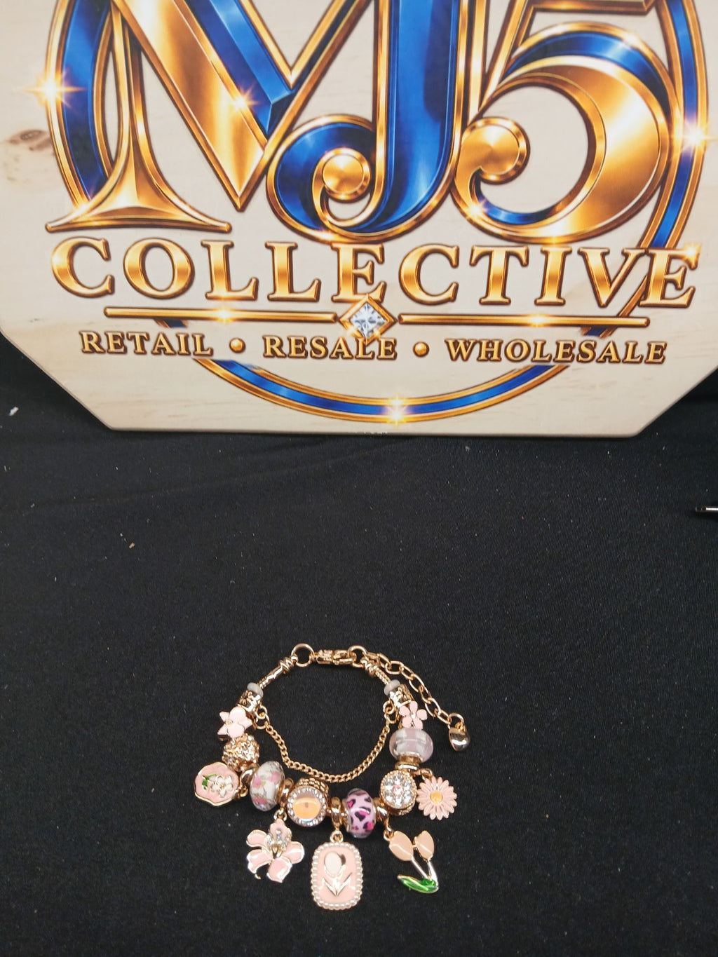 Blush Garden Charm Bracelet full view with MJ5 Collective branding
