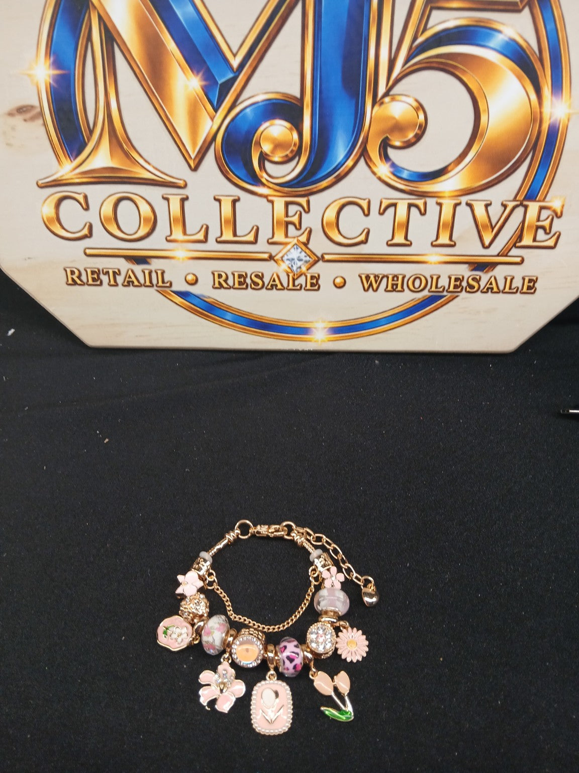 Blush Garden Charm Bracelet full view with MJ5 Collective branding