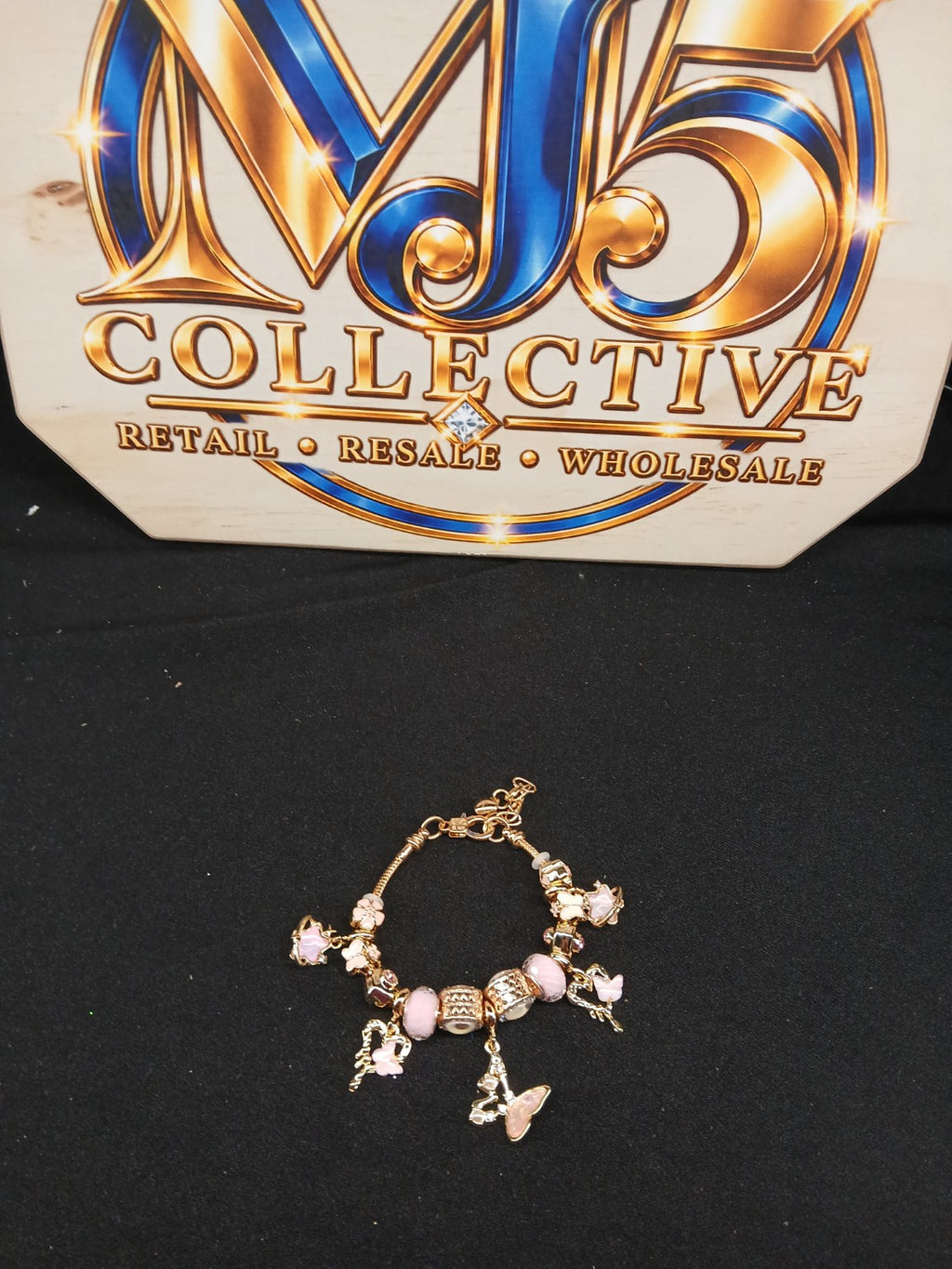 Blush Butterfly Garden Charm Bracelet full display with MJ5 Collective branding