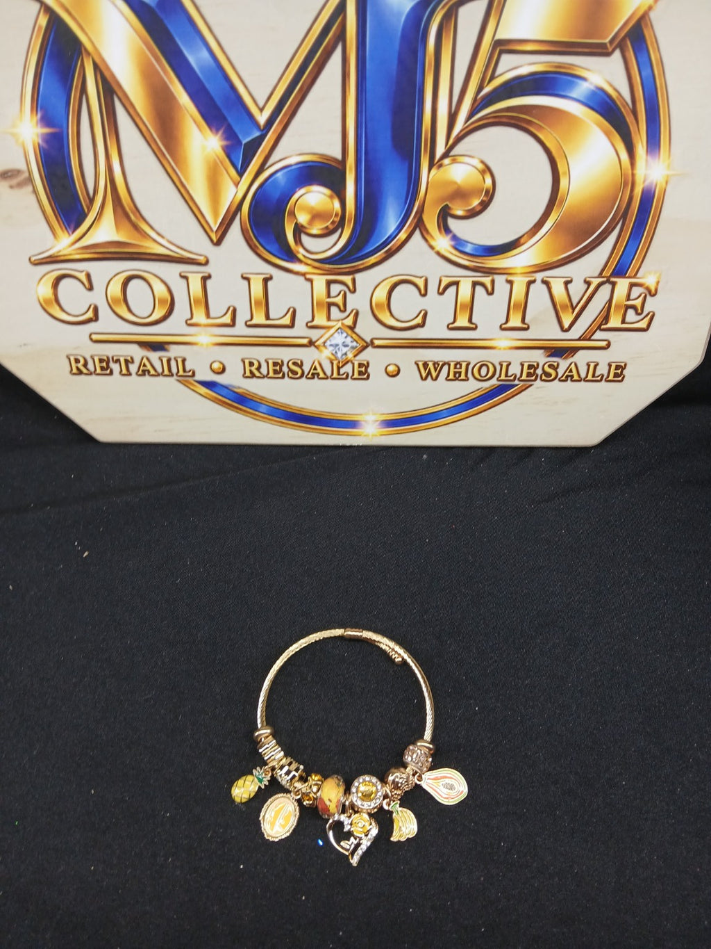 Tropical Golden Sunshine Charm Bracelet with MJ5 Collective display