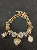 Golden Aqua Heart Charm Bracelet close-up