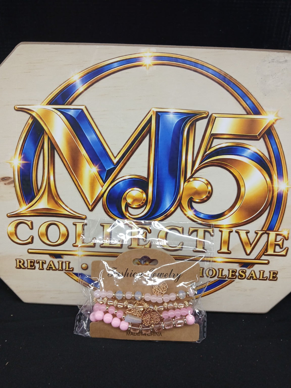 Pink & Gold Multi-Strand Beaded Bracelet Set