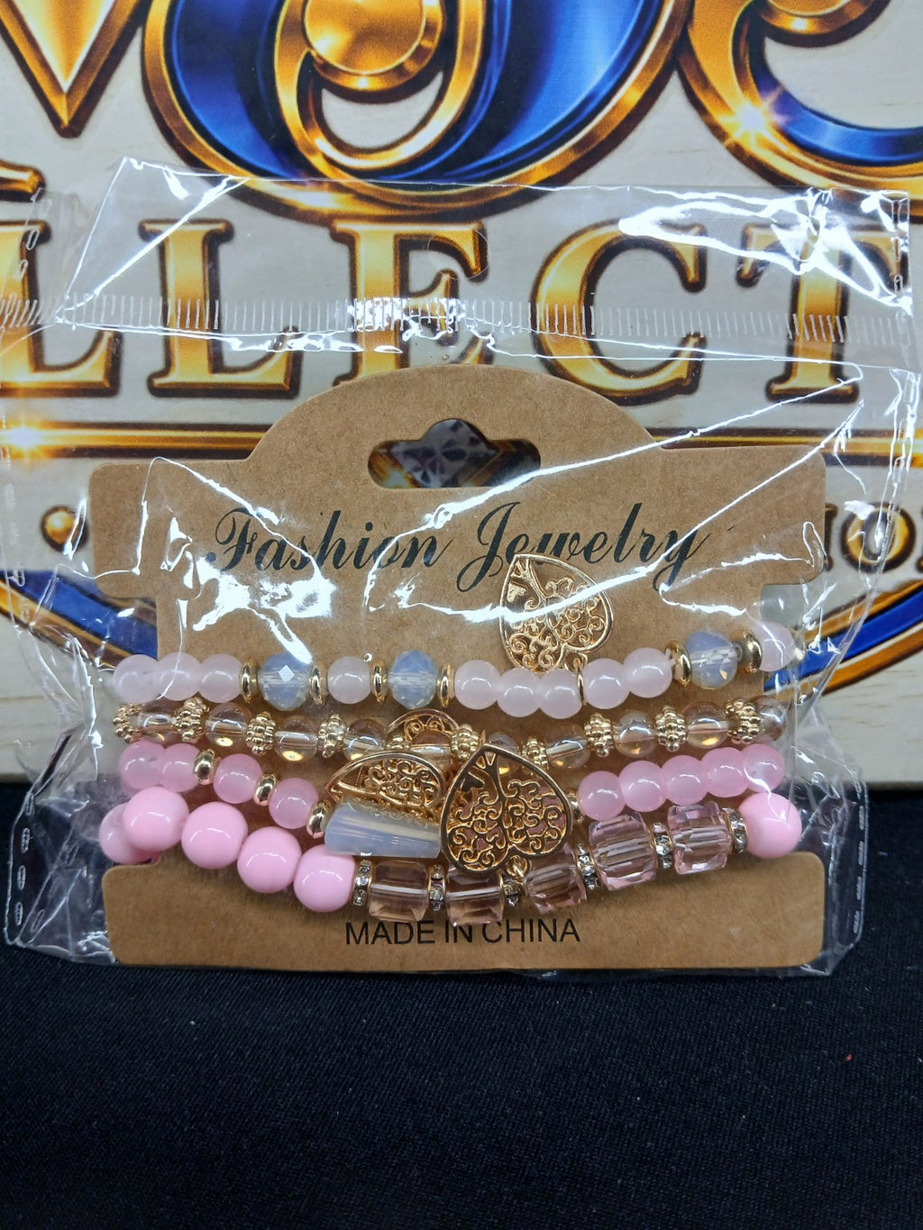 Pink & Gold Multi-Strand Beaded Bracelet Set