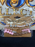 Pink & Gold Multi-Strand Beaded Bracelet Set