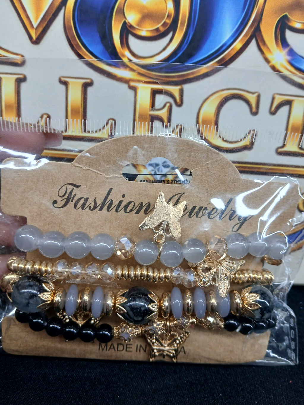 Gray, Black & Gold Multi-Strand Beaded Bracelet Set