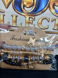 Gray, Black & Gold Multi-Strand Beaded Bracelet Set