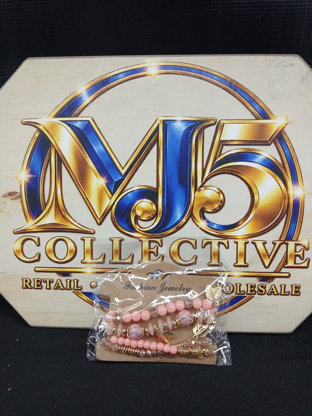 Pink & Gold Leaf Accent Multi-Strand Bracelet Set