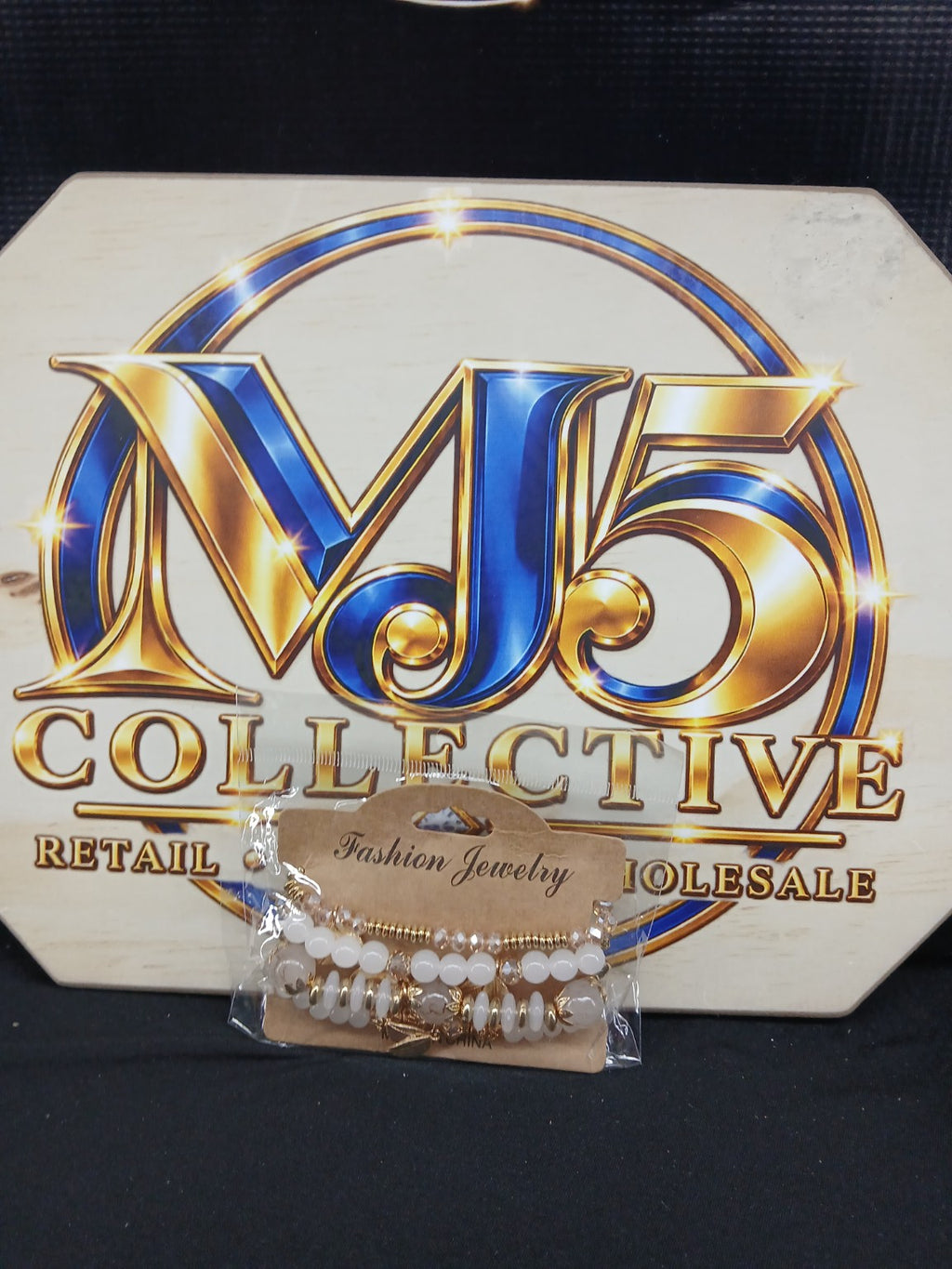 White & Gold Leaf Accent Multi-Strand Bracelet Set