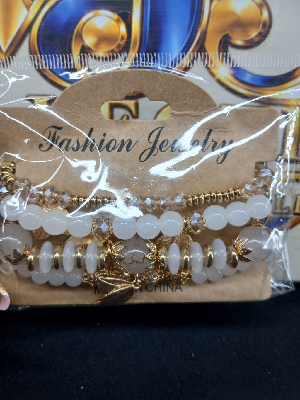 White & Gold Leaf Accent Multi-Strand Bracelet Set