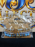Blue & Gold Heart Accent Multi-Strand Bracelet Set