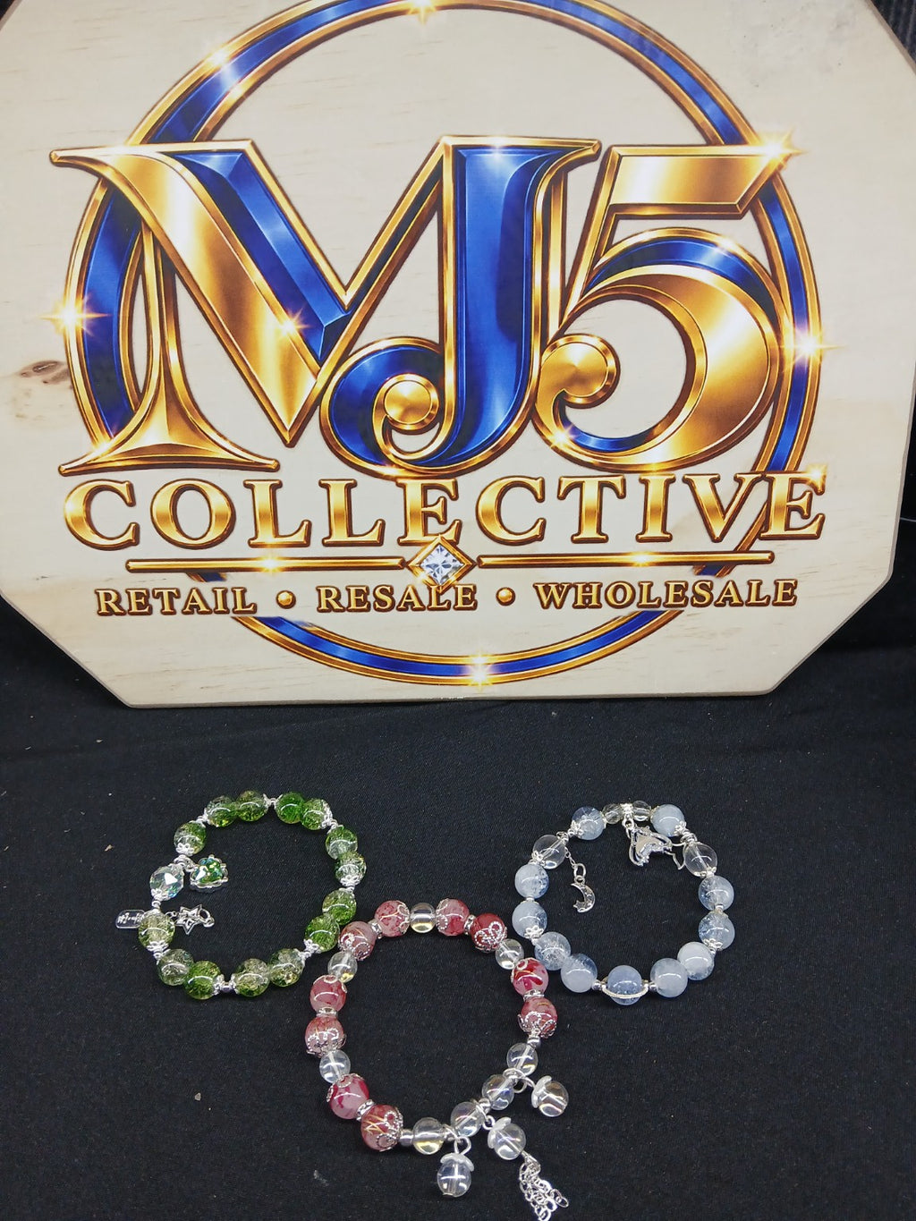 Green, Pink & Ice Blue Beaded Bracelet Trio – 3-Piece Set