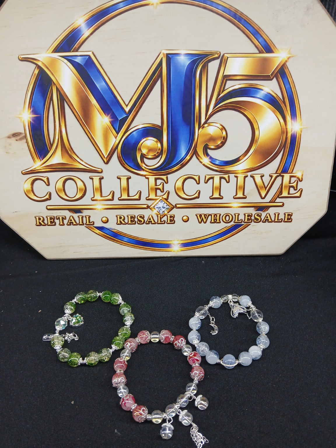 Green, Pink & Ice Blue Beaded Bracelet Trio – 3-Piece Set