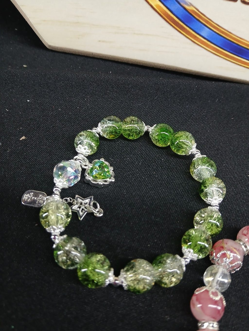Green, Pink & Ice Blue Beaded Bracelet Trio – 3-Piece Set