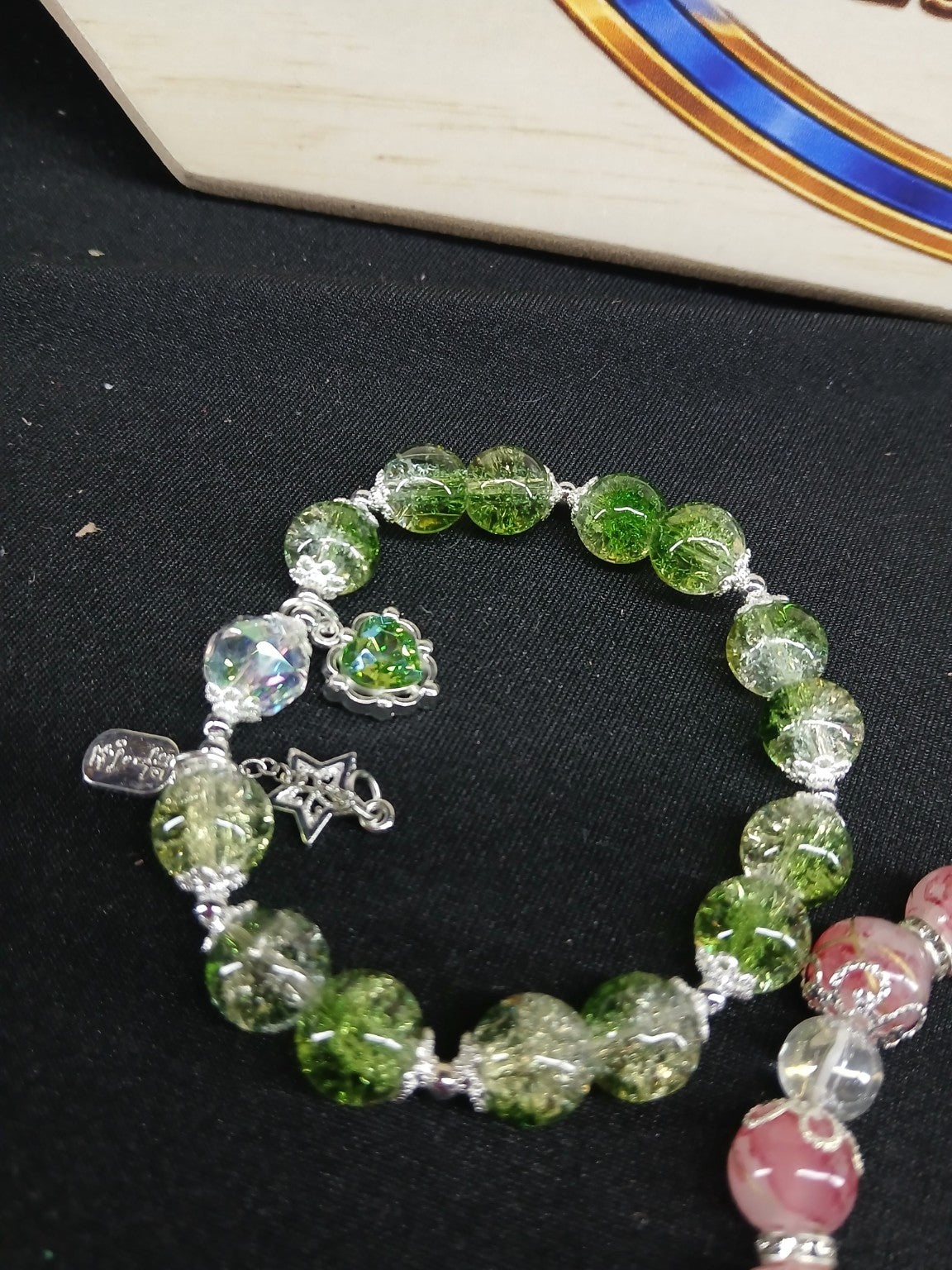 Green, Pink & Ice Blue Beaded Bracelet Trio – 3-Piece Set
