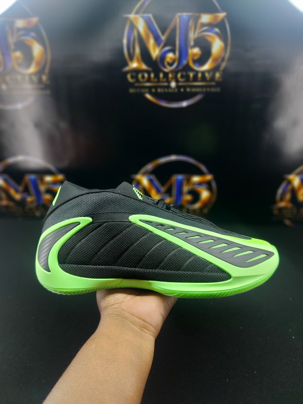 adidas Anthony Edwards 2 black and lime side view