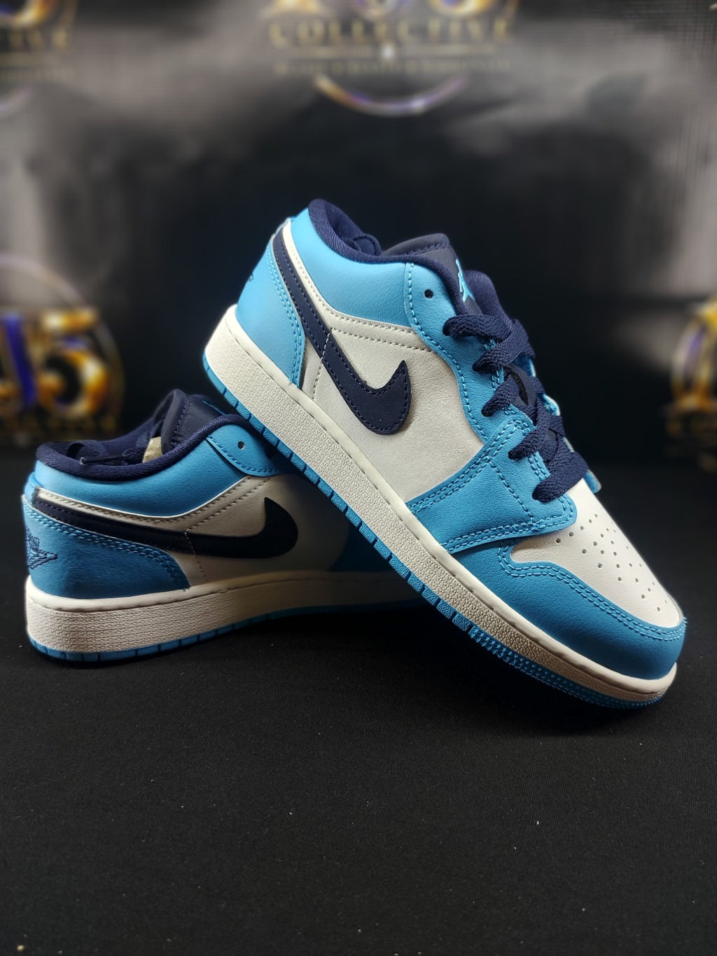 Air Jordan 1 Low GS White Dark Powder Blue Obsidian size 4.5Y