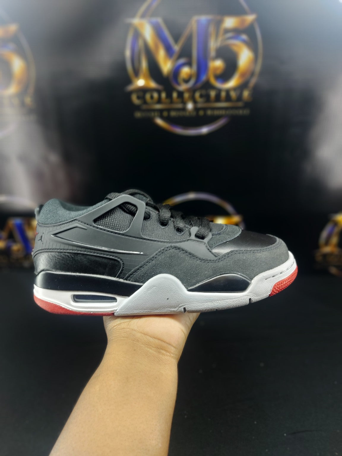 Air Jordan 4 RM GS Black Varsity Red Wolf Grey front view