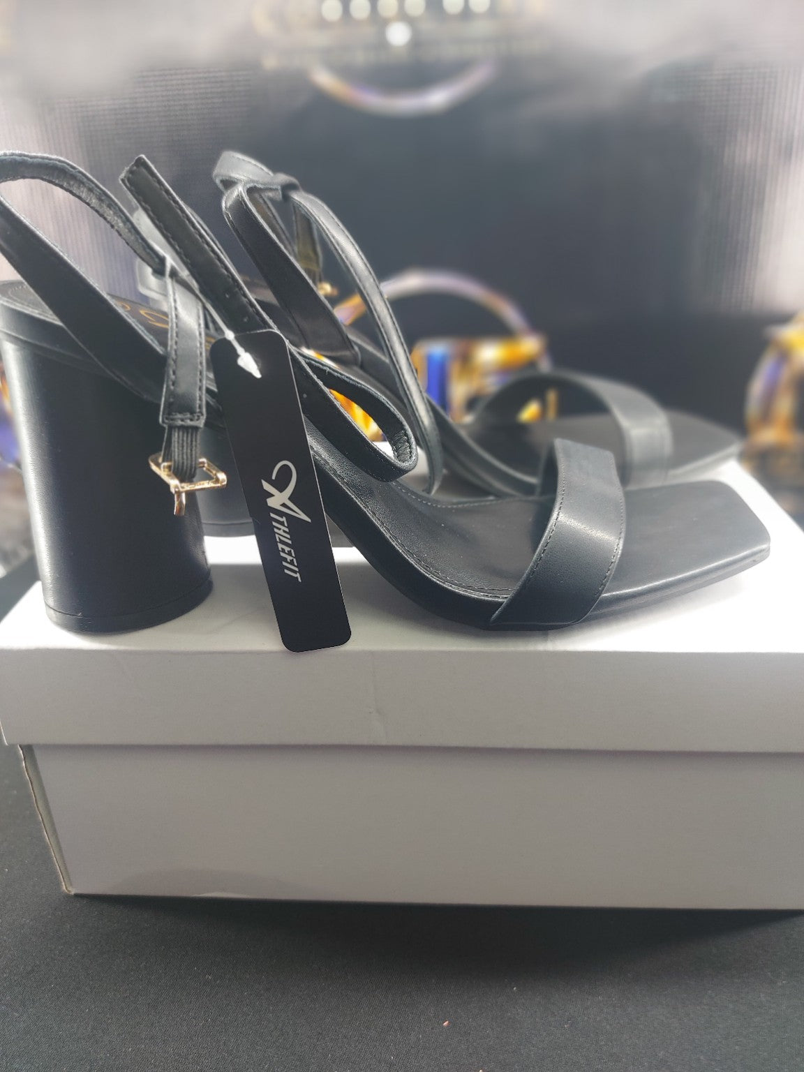 Athlefit black block heel sandals size 8.5 actual photo 2