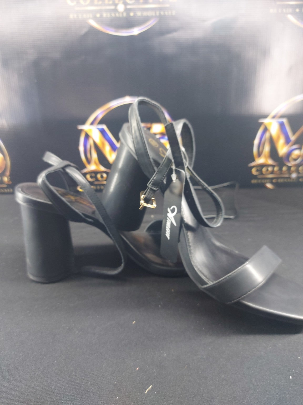 Athlefit black block heel sandals size 8.5 actual photo 3