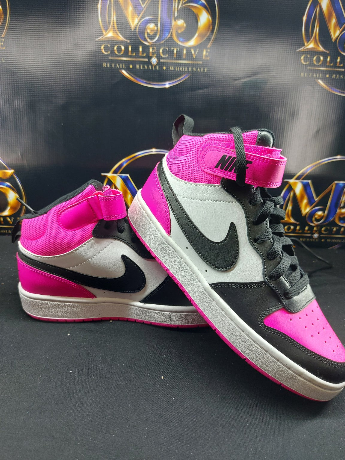 Nike Court Borough Mid 2 BG pink black white size 7Y