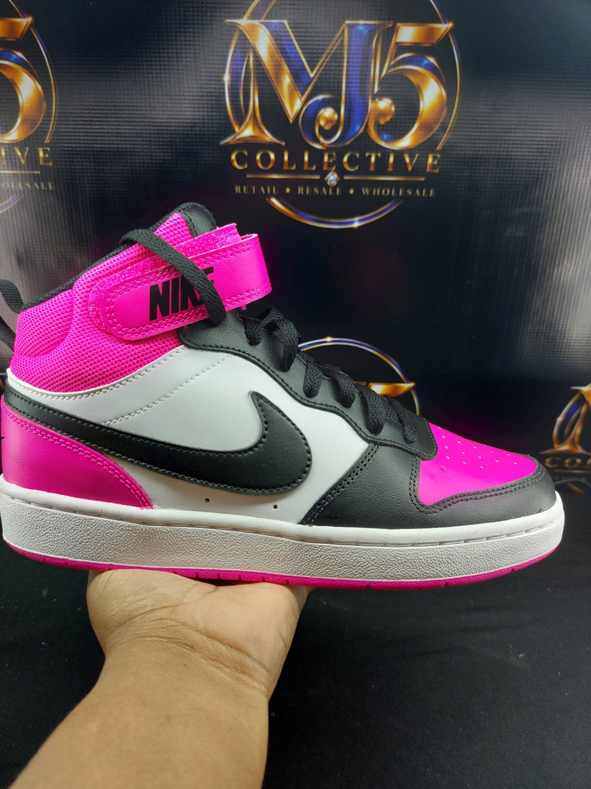 Nike Court Borough Mid 2 BG pink black white size 7Y