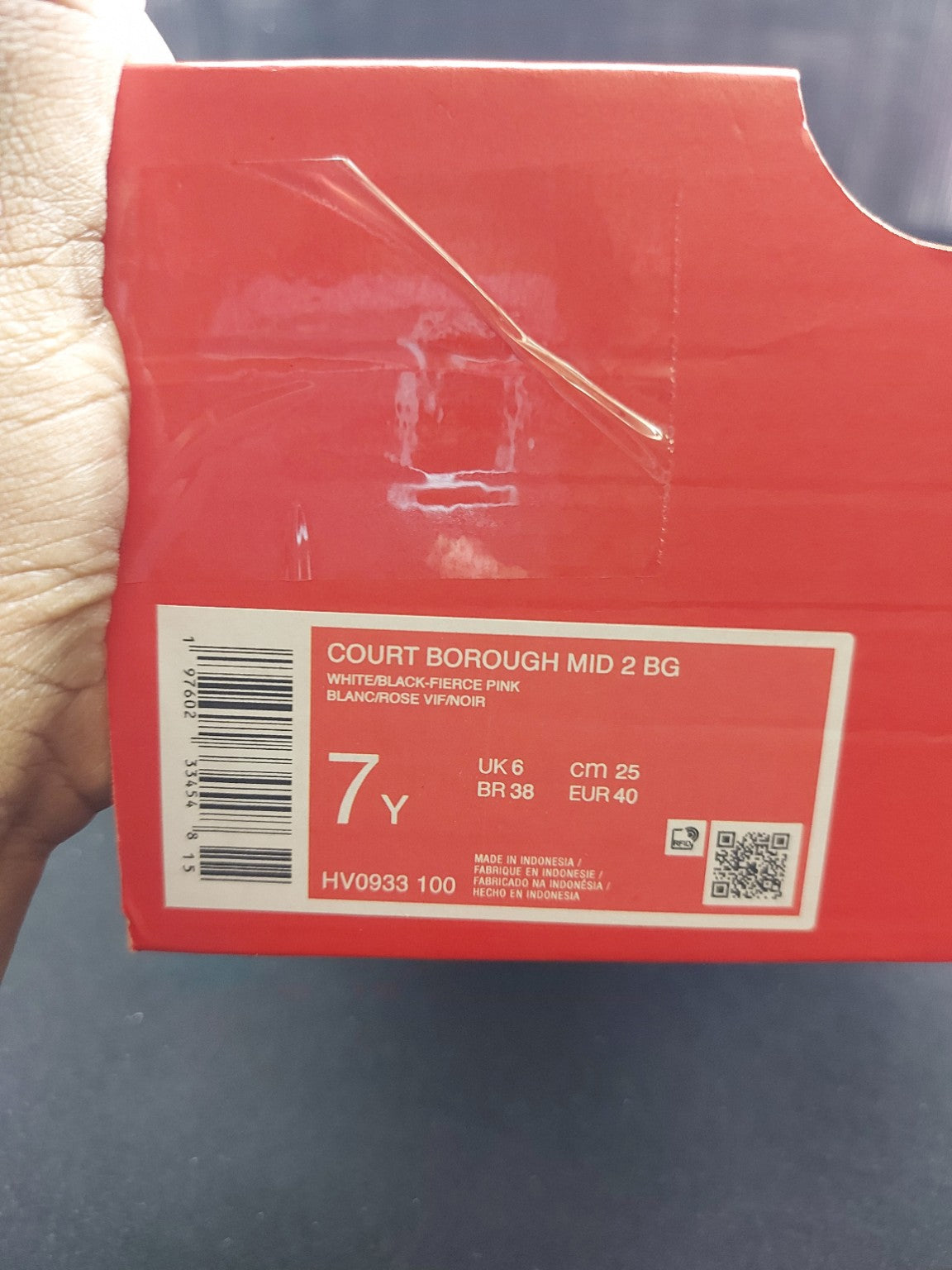 Nike Court Borough Mid 2 BG pink black white size 7Y